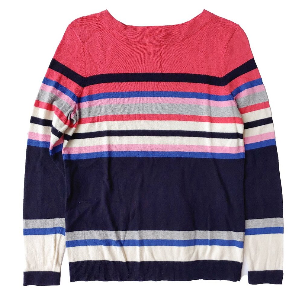 Talbots Retro Stripe Knit Top Mid Century Crew Neck Thin Long Sleeve Pullover